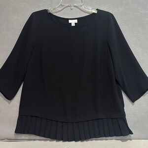 J. Jill Black Boxy Pleated 3/4 Sleeve Blouse